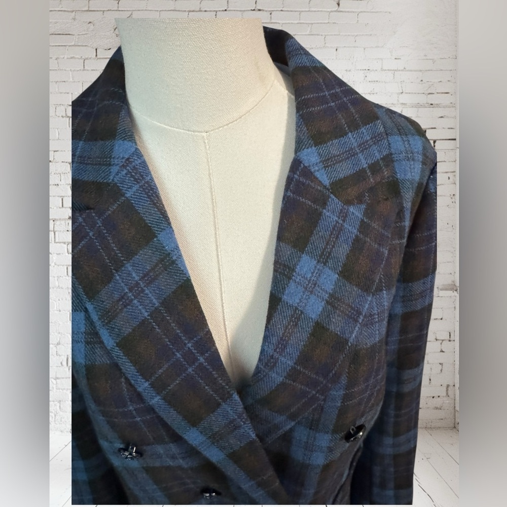 Doe & Rae Blue Plaid Blazer Sz M NWOT | Double Breasted Boutique Layer - Picture 4 of 8